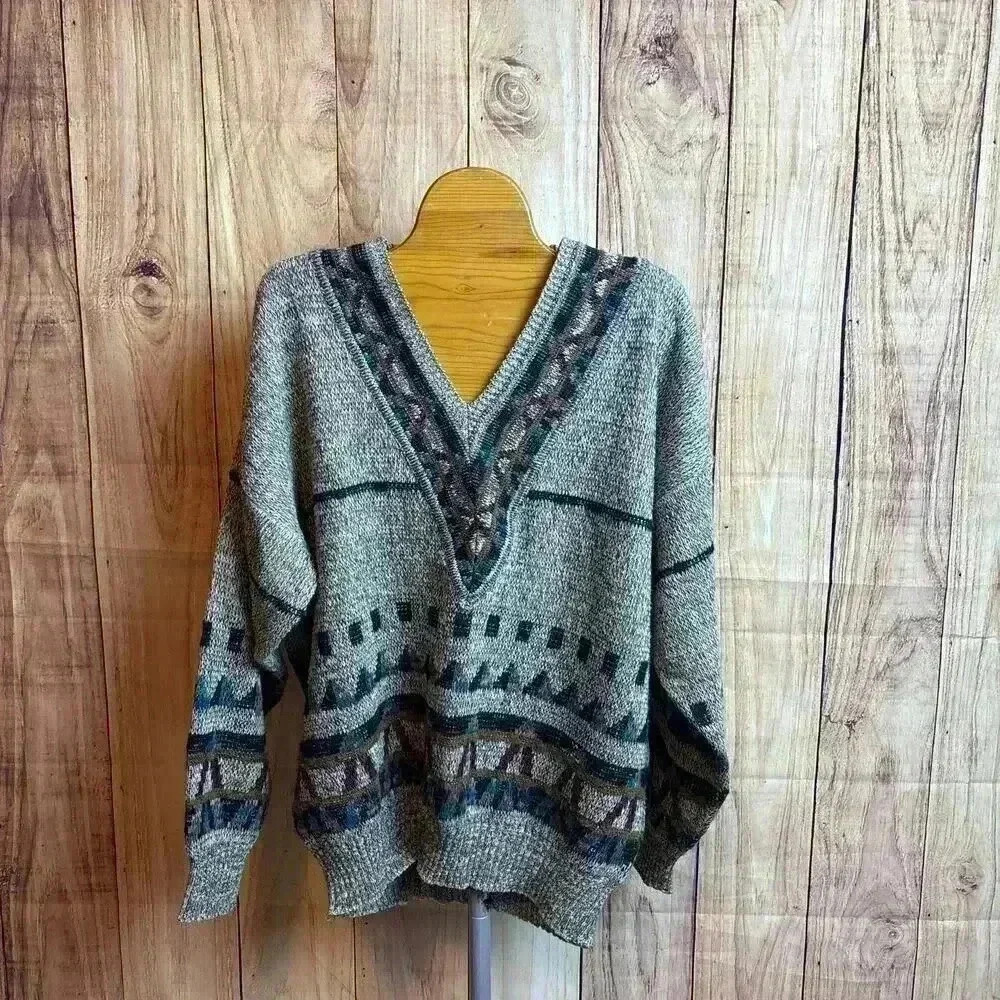 Vintage Retro 80s 90s Expressions International V-Neck Grandpa Sweater Size M